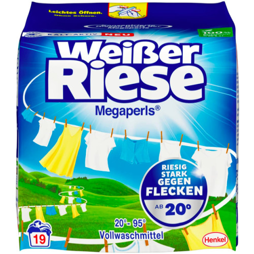 Порошок для стирки в гранулах Weißer Riese Megaperls, для белой и светлой одежды, 19 циклов